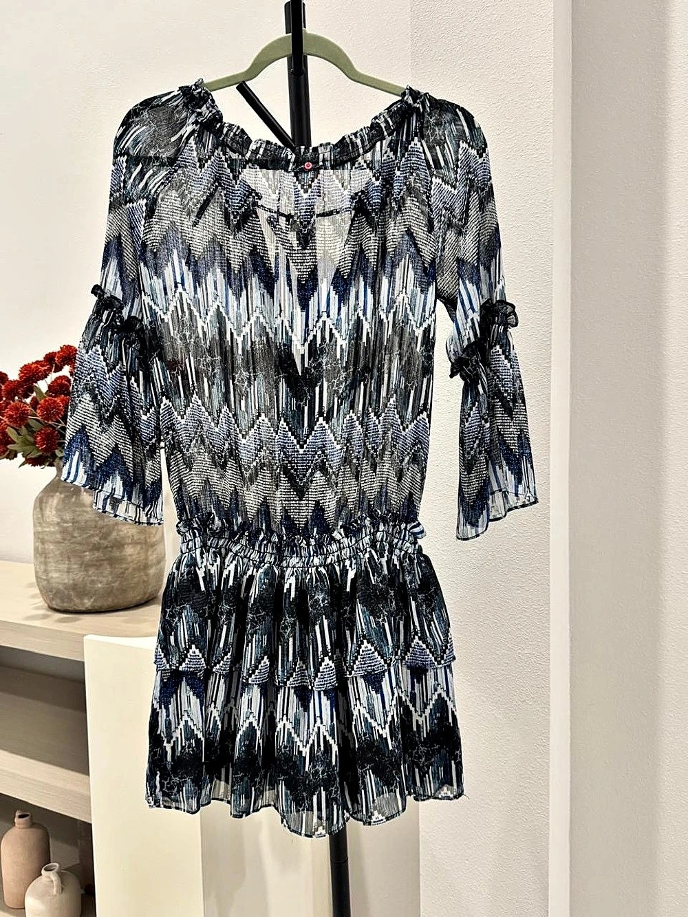 Geometric Mini Dress in Blue & Black Like New